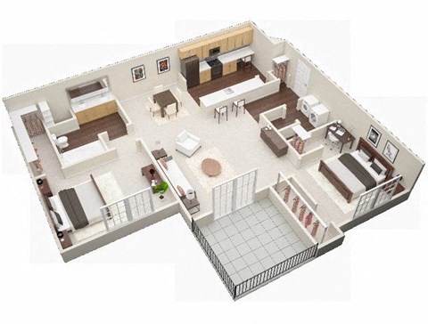 Floor plan for 2 beds, 1 bath, 1038 sqft